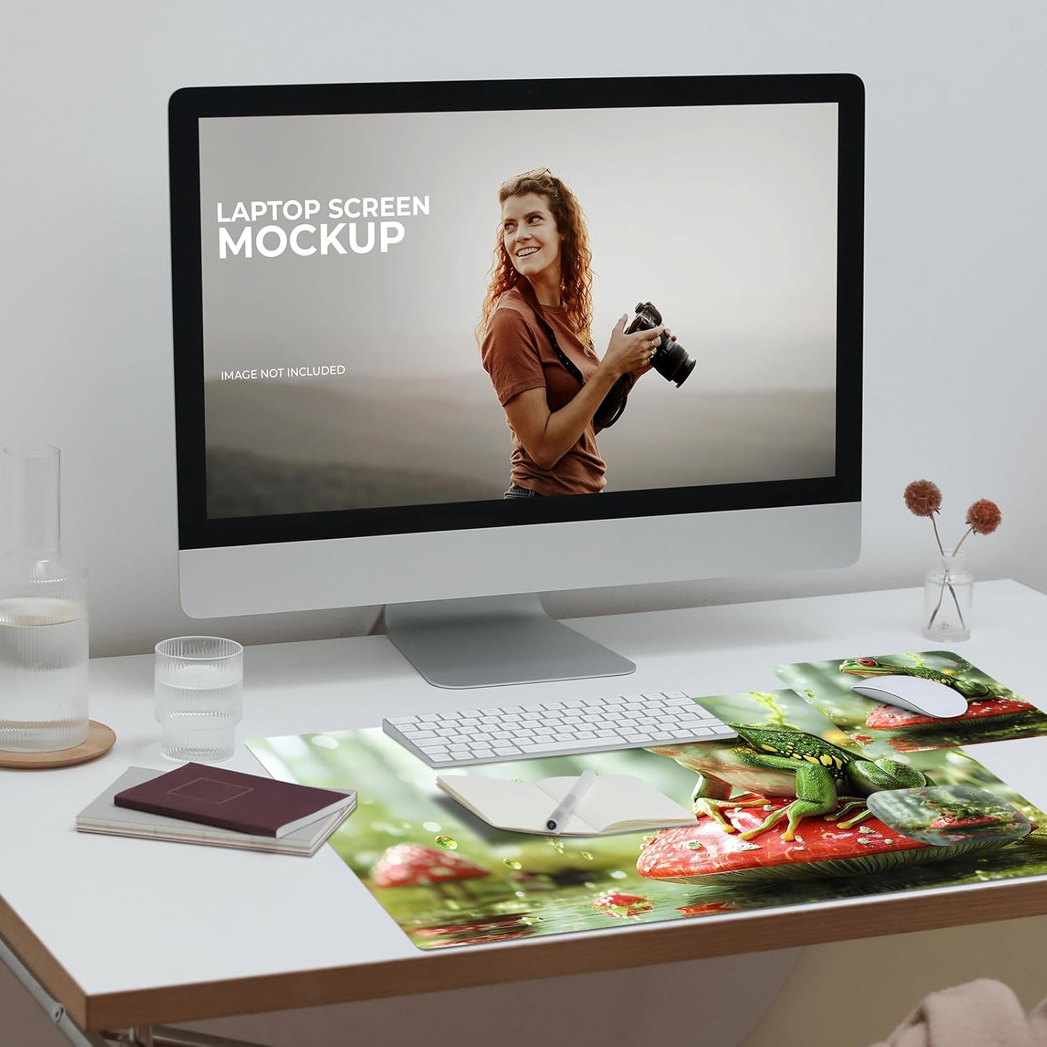 Mushroom Cute Frog Desk Mat - Large Game Mouse Pad + Wrist Rest, Ergonomic, Anti-Slip, Memory Foam for Home Office Gaming (23.611.8in)