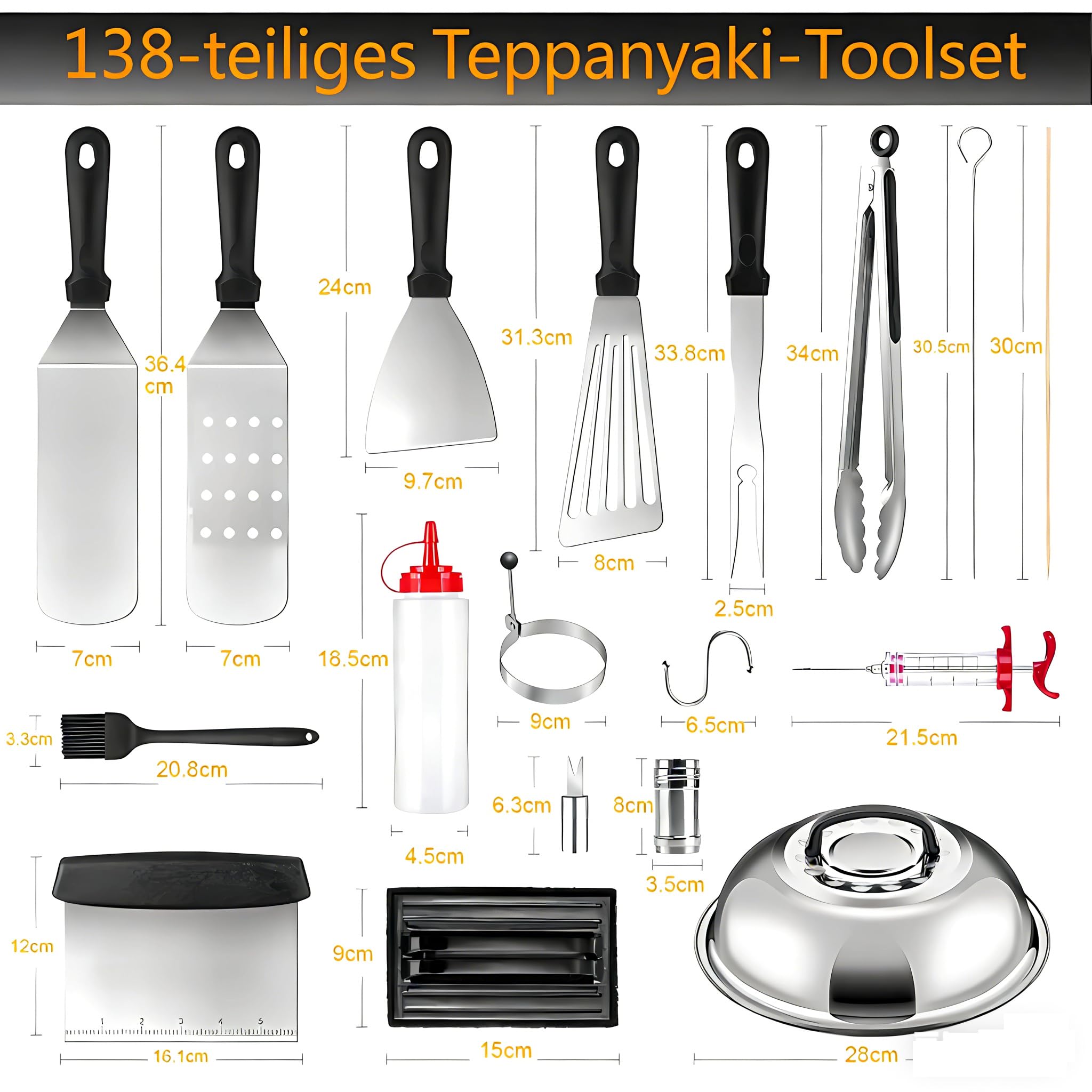 Kit d'accessoires de Barbecue en Acier Inoxydable, Spatule Plancha Set, 21 Pièces