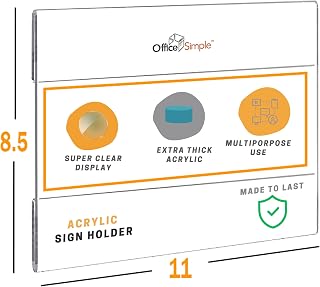 Acrylic Sign Holder 8.5 X 11 Inches - Wall Mount Clear Plastic Sign Holder with Hook and Loop 3M Tape Adhesive - Paper Document Holder for Office, Store, Restaurant (Horizontal)