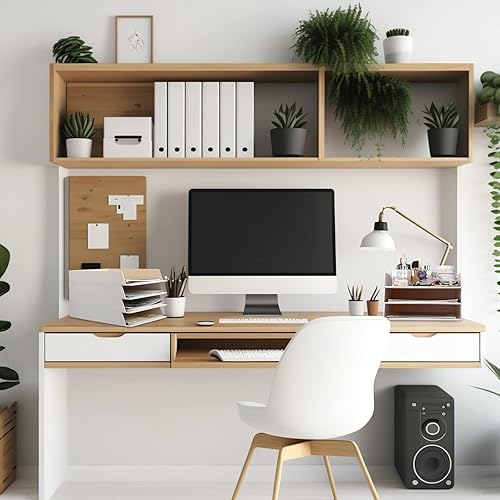 Miniatura 6 de Harloon Bandeja apilable de 12 piezas de letras blancas para cartas, organizador de escritorio de 12.8 x 9.45 x 1.97 pulgadas, soporte de papel para