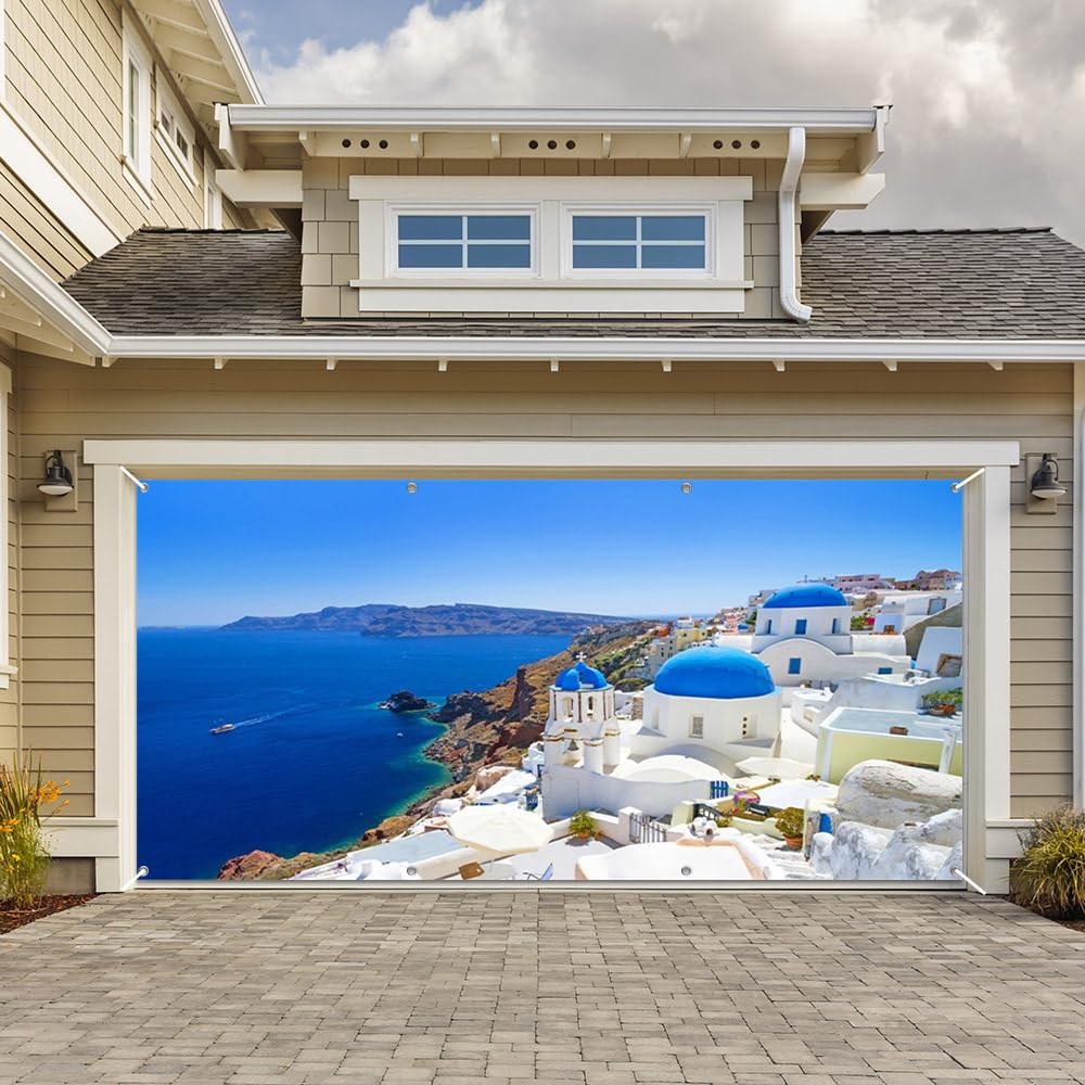 Amazon.com: Leowefowa Santorini Seaside View Garage Door