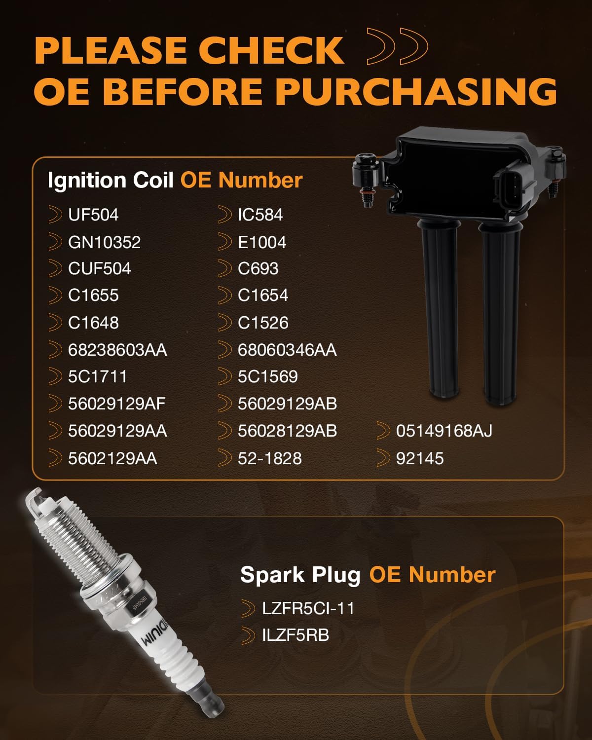8 PCS UF504 Ignition Coil Pack&Iridium Spark Plugs Compatible with Chrysler Aspen 5.7L 300 5.7/6.1/6.4L, Ignition Coil Compatible with Dodge Challenger Ram 5.7L/6.1L/6.2L/6.4L, Replace IC584 Black