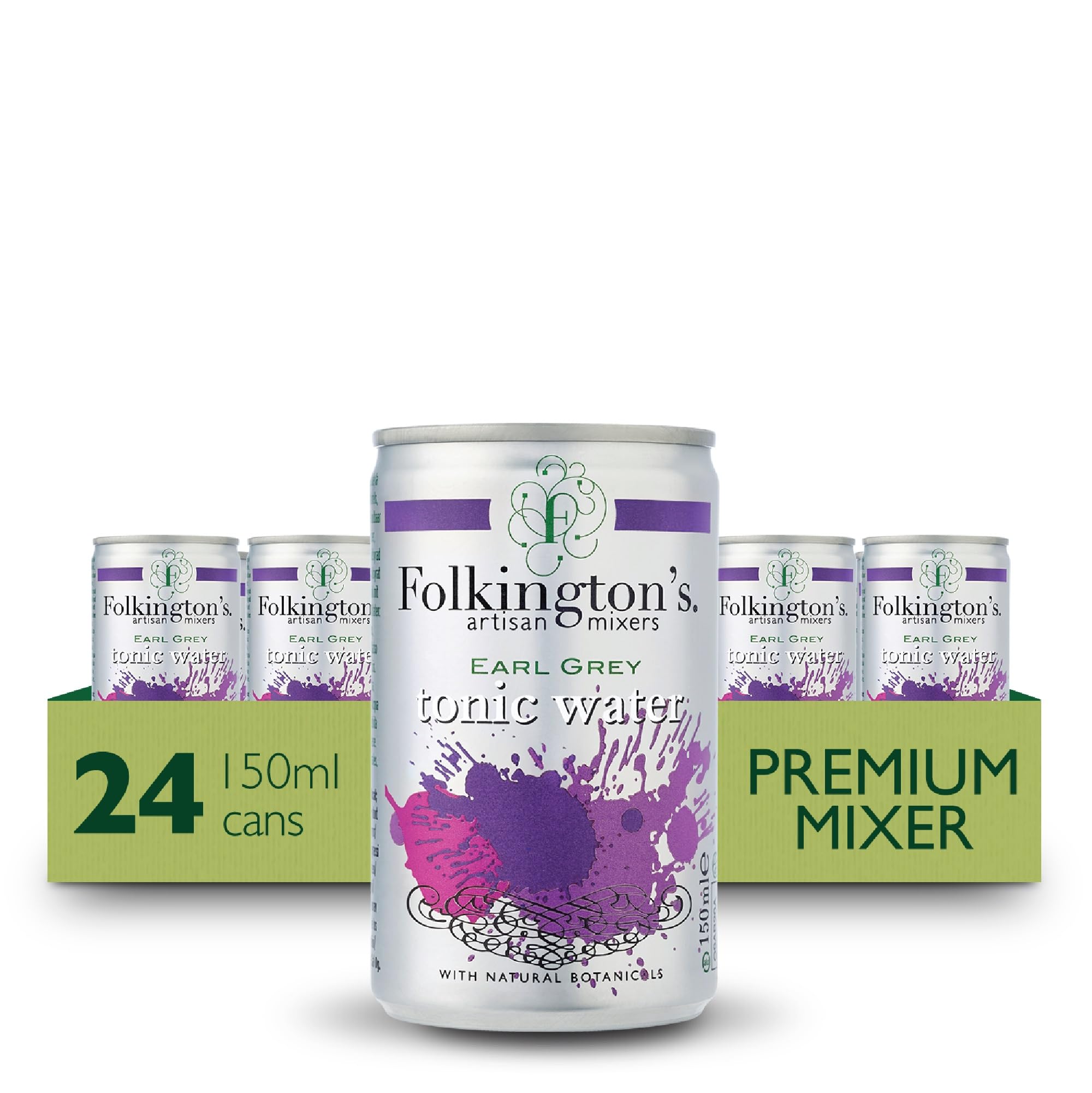 Folkington's Tonic Water, Earl Grey, 24 Cans, Mix with Gin Botanicals, Artisan Botanical Mixer, Fridge Pack 3 x 8 x 150ml (24 Cans Total)