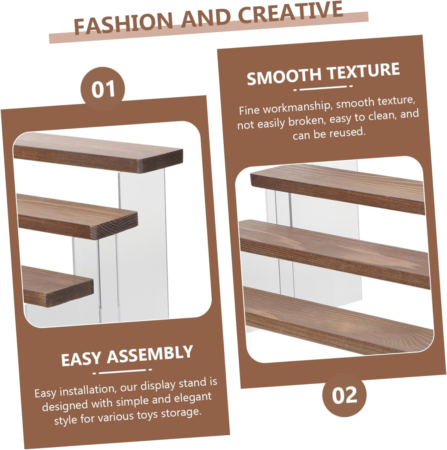 Figurine Display Shelf 30cm Stairs Acrylic Wood Riser for Collectibles Action Figures and Miniatures