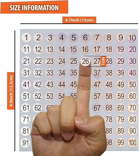 Miniatura 2 de 1-100 etiquetas adhesivas reflectantes con números láser, 10 juegos, 1000 autoadhesivas, redondas, pequeñas, consecutivas, etiquetas de número,