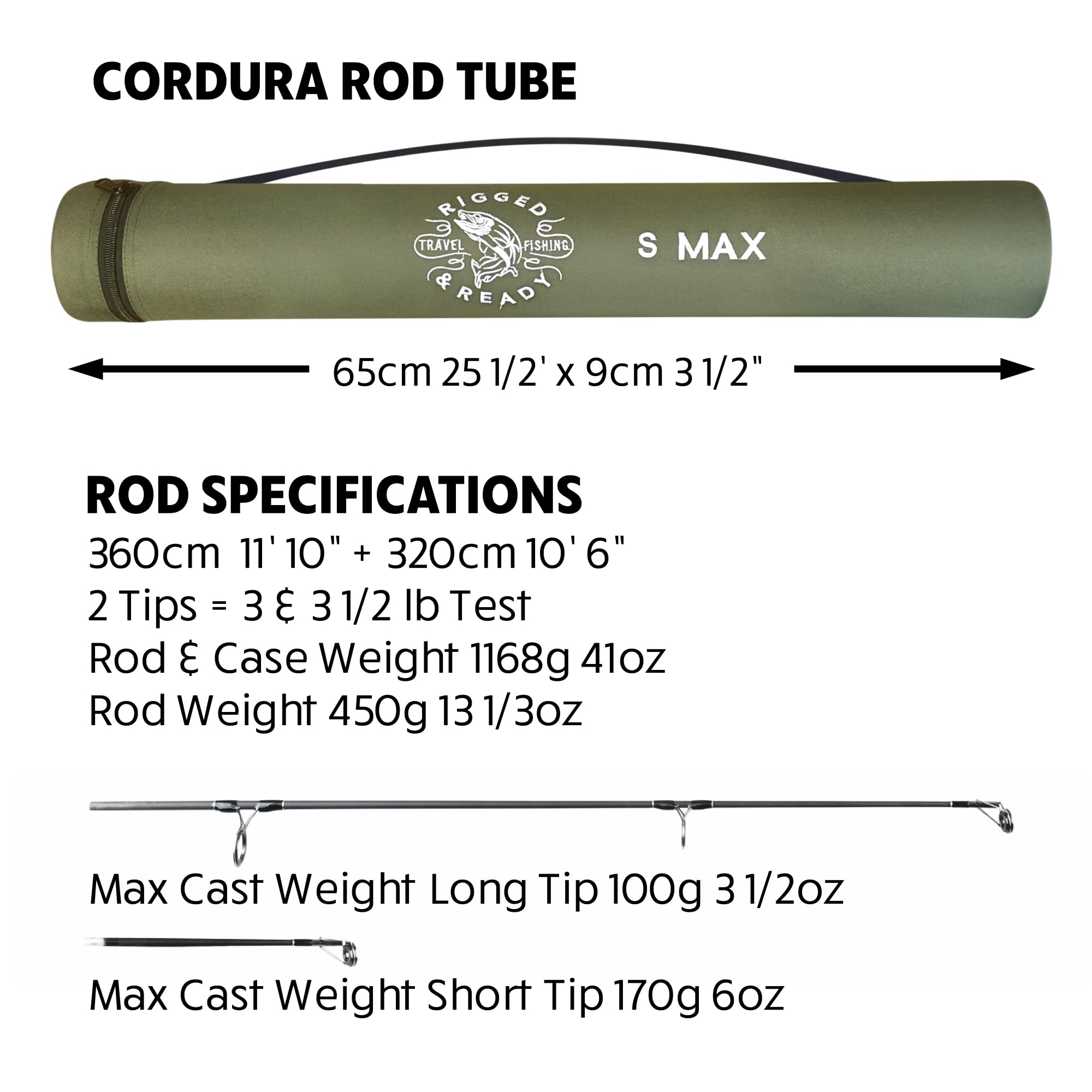 Rigged and Ready S MAX and S Mid Travel - Cañas de Pescar compactas multifunción, 2 potentes cañas multifunción compactas, 2 Puntas y Funda para Pesca móvil de Agua Dulce y Agua de mar, 15 kg