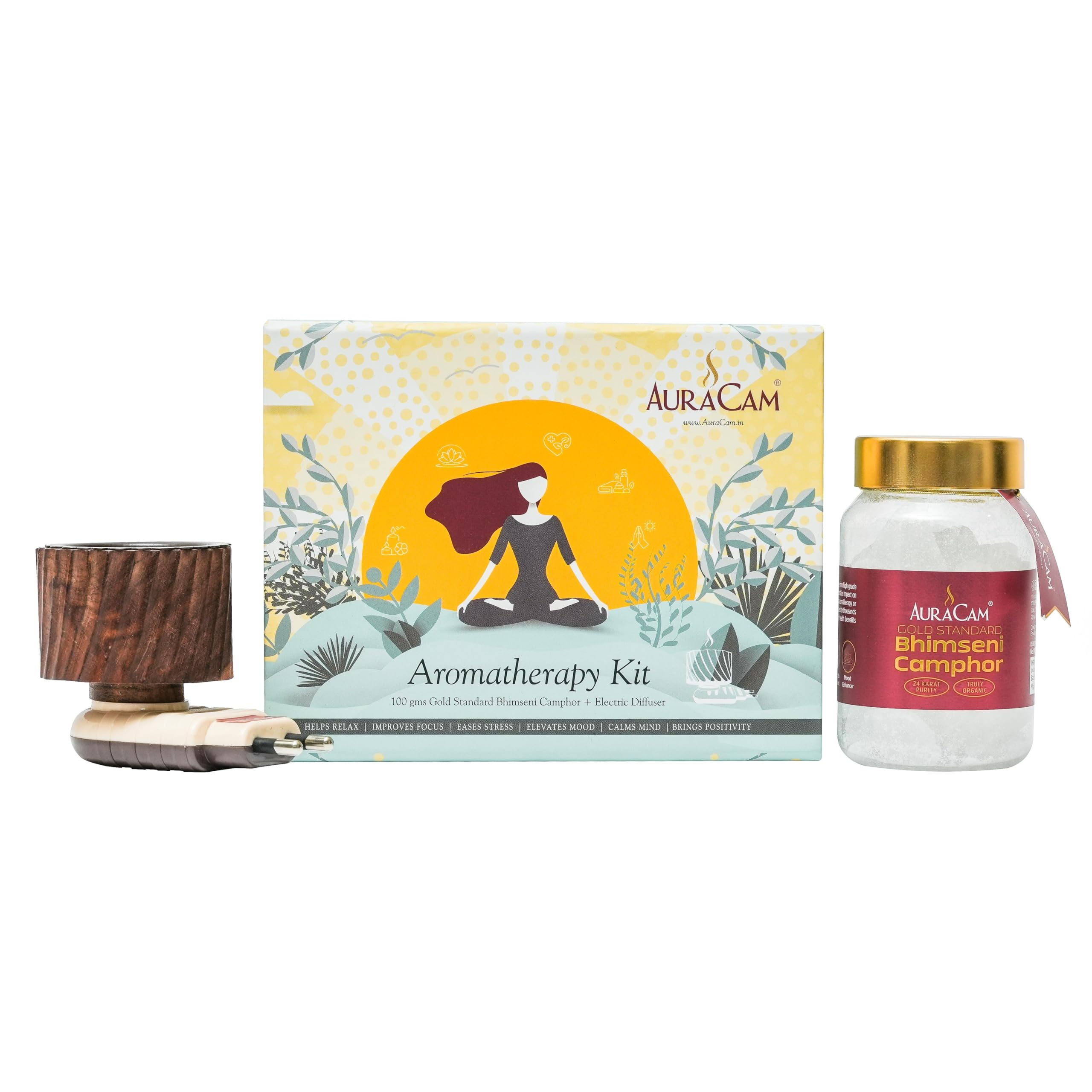 AuraCam Aromatherapy Kit - 1 Gold Standard Bhimseni Camphor (100 g) + Electric Diffuser/Camphor for Pooja/Aromatic for Pooja, Meditation, Havan/Pure & Natural Pacha Kapoor with Stand for Home, Office (B0CXLVTCX2) Amazon Price History, Amazon Price Tracker