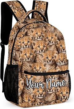 Custom Cheetah Backpack for Kids Girls Boys, 17 in Bookbag | 900D nylon | All-over print design | Tear & abrasion resistant | Premium feel | Vibrant | Heavy daily use