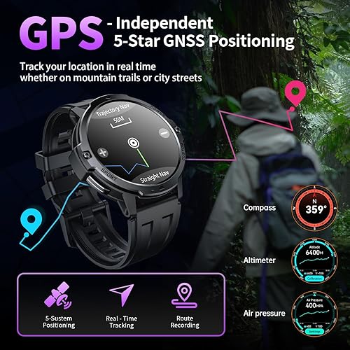 Vista 2 de GPS Smart Watches for Men,580mAh/1.46'' Military Smart Watch,3ATM Waterproof Outdoor Men's Sport Watches with 100+ Sports,24/7 Sleep/Heart Rate Black