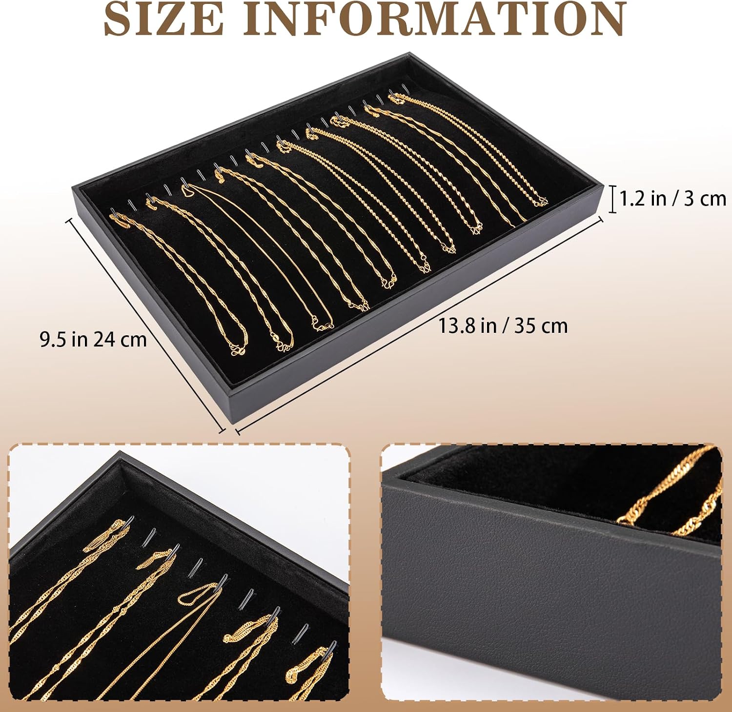 Polmart Stackable Bracelet & Jewelry Organizer/Storage/Display Trays, Black Velvet (2-Pack)