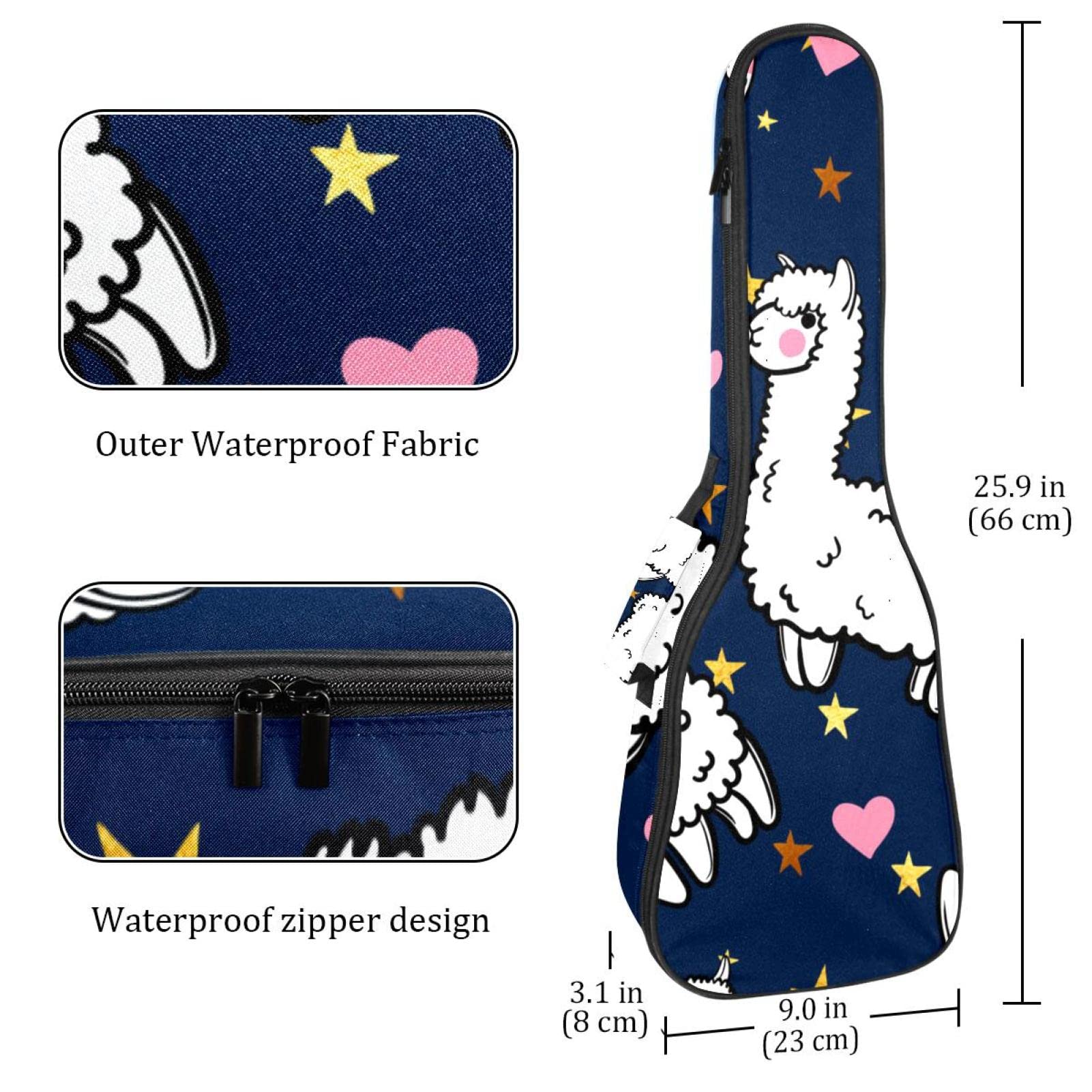 Housse pour ukulélé soprano en alpaga avec cœur et étoile - Sac rembourré pour ukulélé ténor - Pour adultes