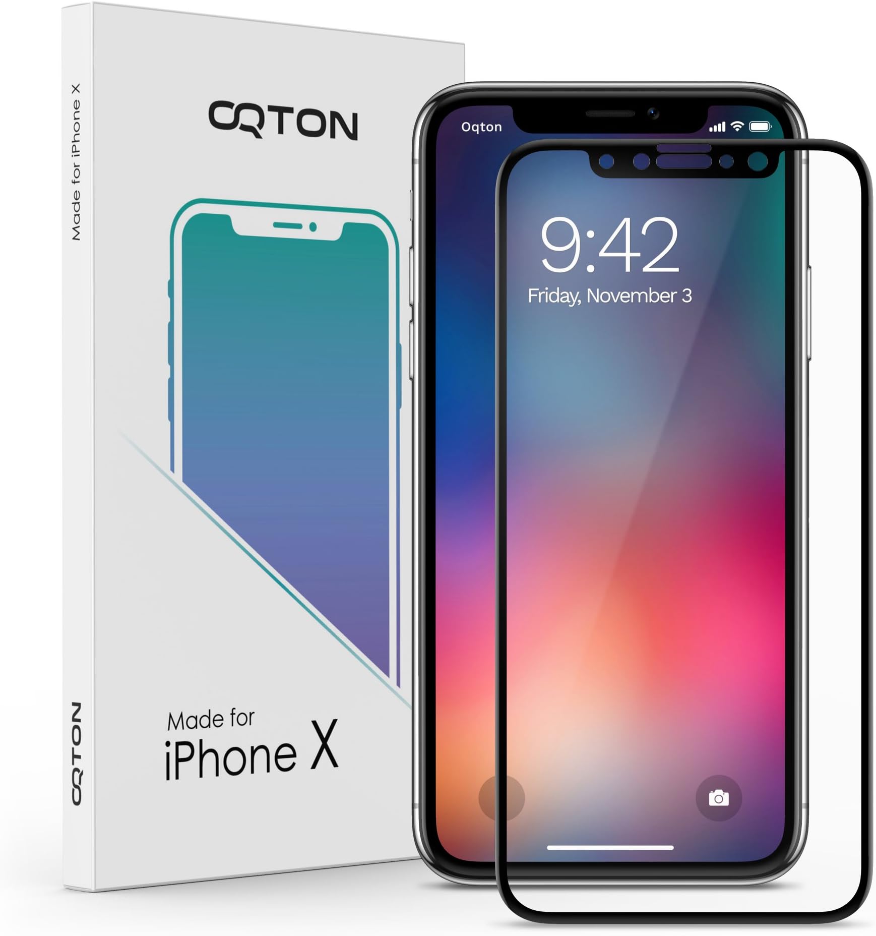 Oqton iPhone X Tempered Glass, Covers 100% of the Screen, iPhone X Glass Screen Protector, Easy Installation without Bubbles, iPhone X 3D Screen Protector