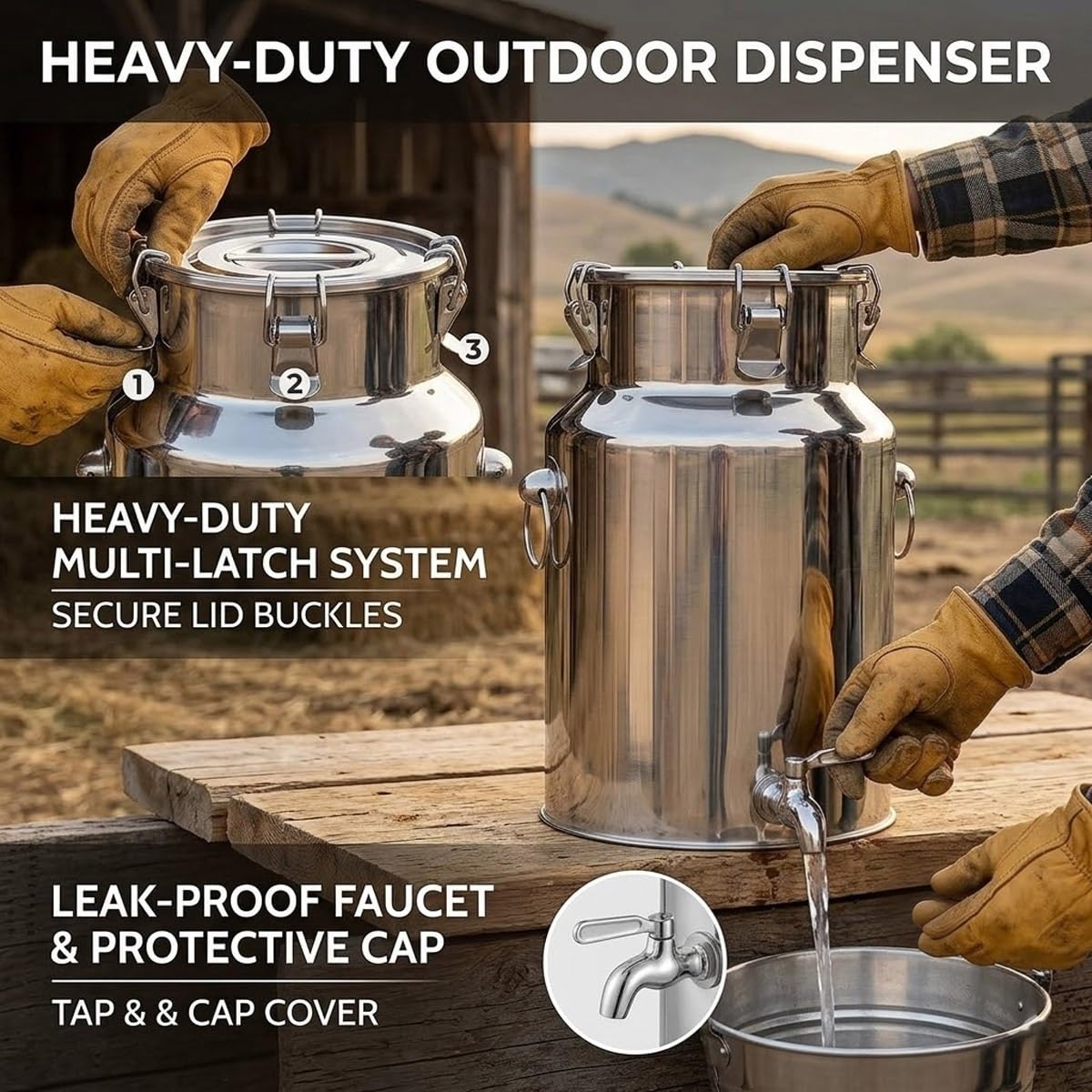 Fusto Birra 5l 10l 15l 20l 30l 50l in Acciaio Inox con Rubinetto, Contenitore per Olio e Liquidi, Bidone Uso Alimentare con Tappo Salvagoccia(With Spigot,8L/2.11Gal)