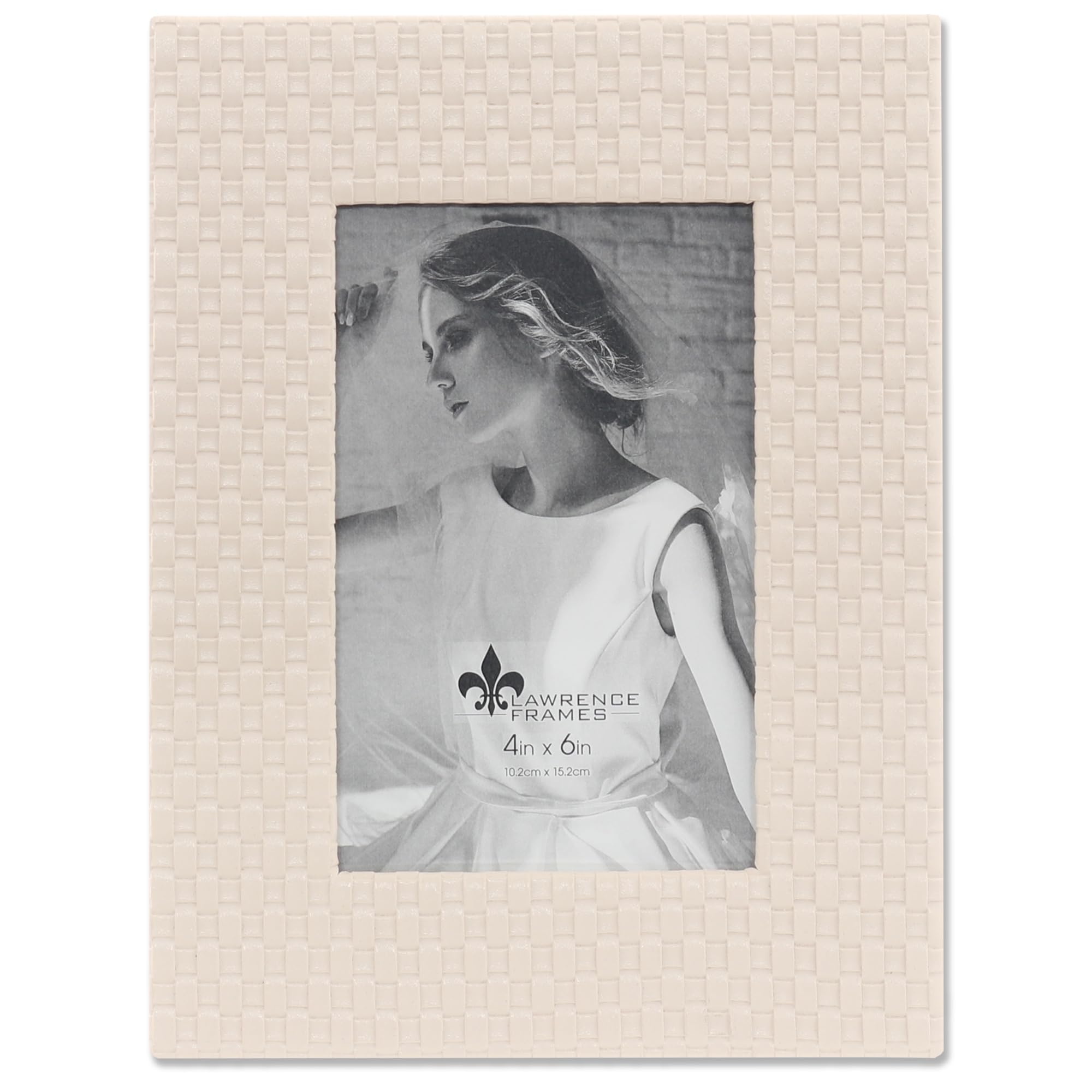 Lawrence Frames 4x6 Cream Vegan Leather Picture Frame - Weave Design