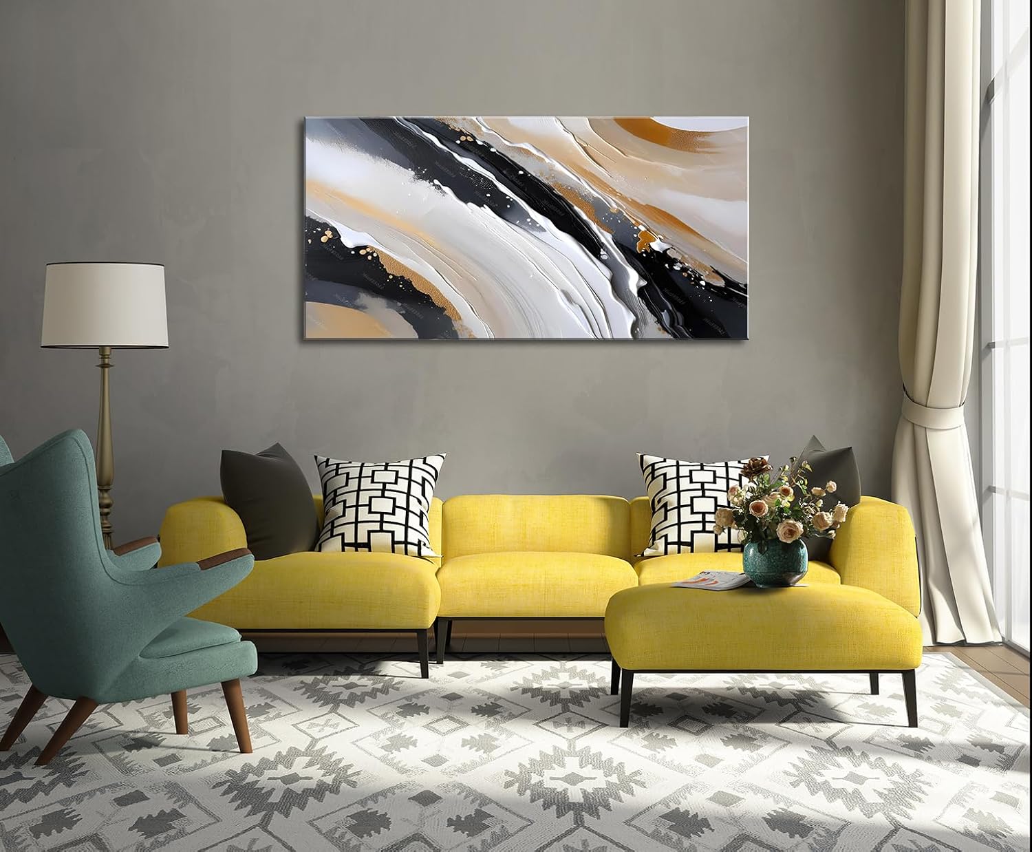 weiyiart Canvas Abstract Large Wall Art Decorations for Living Room Black Brown White Modern Wall Hanging Painting for Office Home Decor 24"x 48"