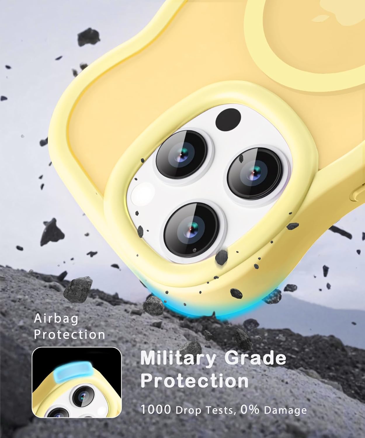 Magnetic for iPhone 14 Pro Case, Compatible with Magsafe Wavy Frame Cute Translucent Matte Hard Back Silicone Bumper Shockproof Phone Case for iPhone 14 Pro Women Girls, Yellow - Image 6