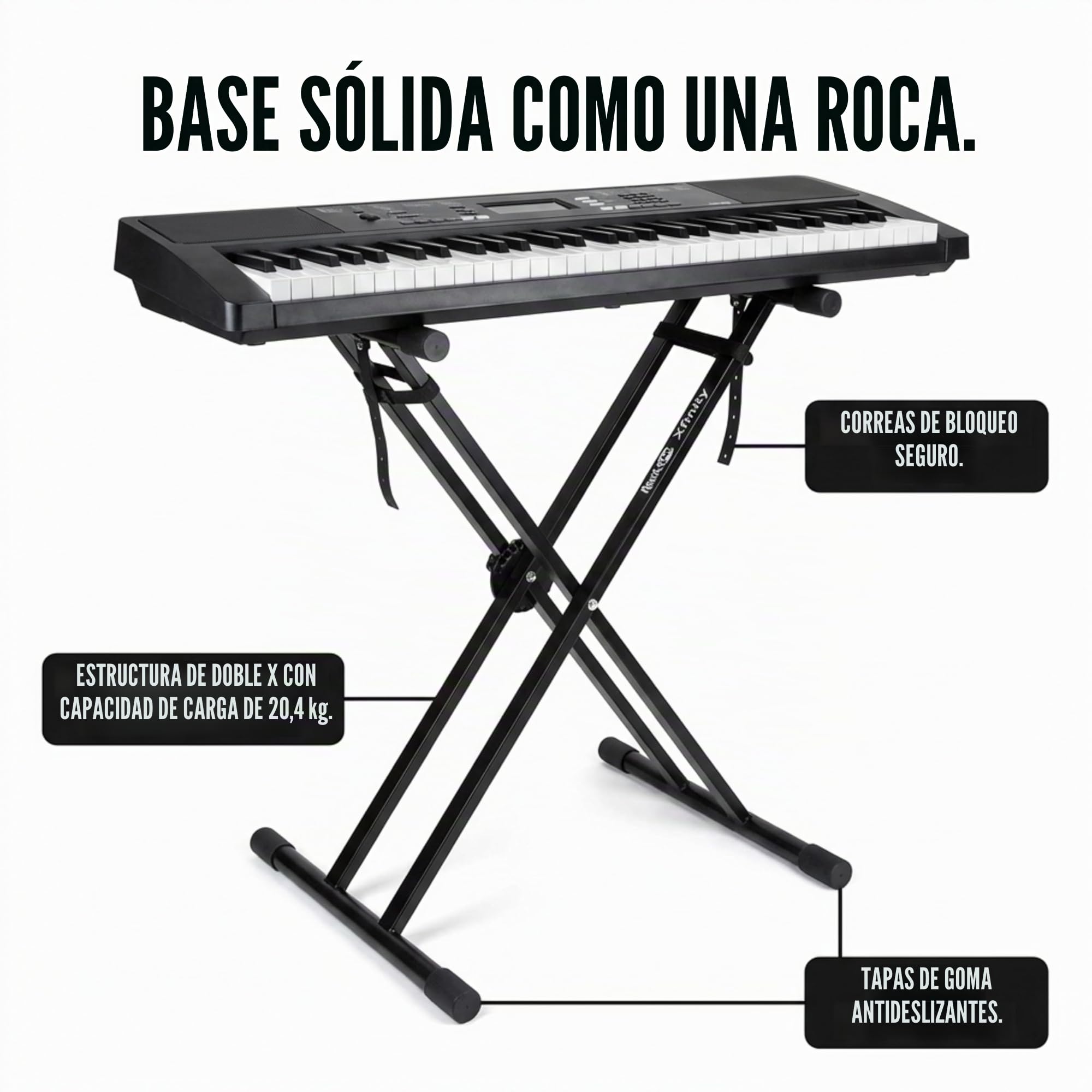 RockJam RJXX363 - Soporte de teclado ajustable con correas de bloqueo