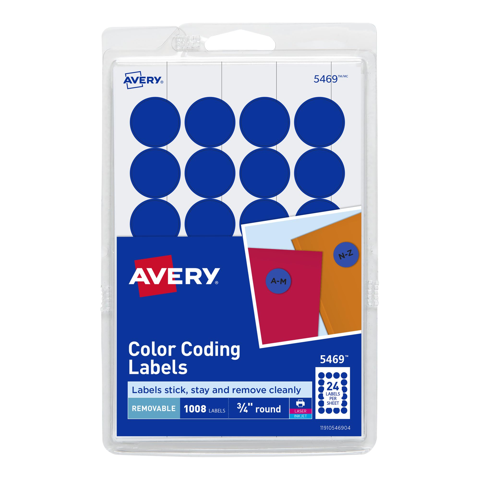 Avery Print/Write Self-Adhesive Removable Labels, 0.75 Inch Diameter, Dark Blue, 1,008 per Pack (5469)