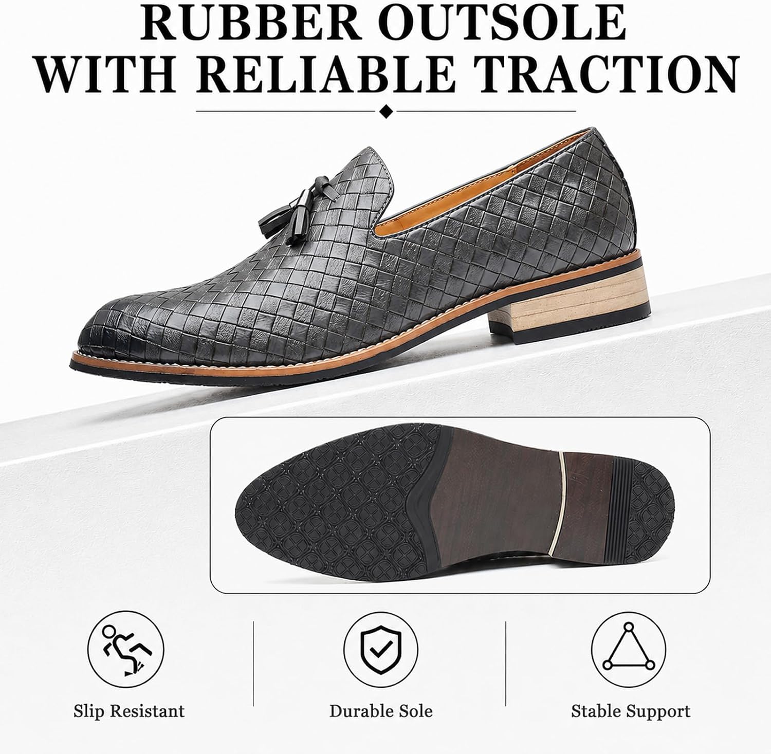 Men's Woven Tassel Smoking Loafers Slip On Lightweight Dress Shoes Low Heel Business Casual Wedding Prom Party Shoes