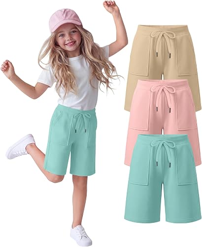 Langyiwee 3 Pack Girls Knee Length Bermuda Shorts, 3-Color, 5-6 Years