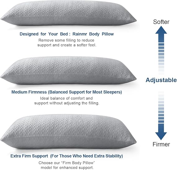 Rainmr Extra Long Body Pillow Memory Foam 180x50cm Firm King Size Body Pillows for Adults with Gray Cooling Cover 20 x 70 inches