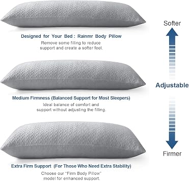 Rainmr Extra Long Body Pillow Memory Foam 180x50cm Firm King Size Body Pillows for Adults with Gray Cooling Cover 20 x 70 inches