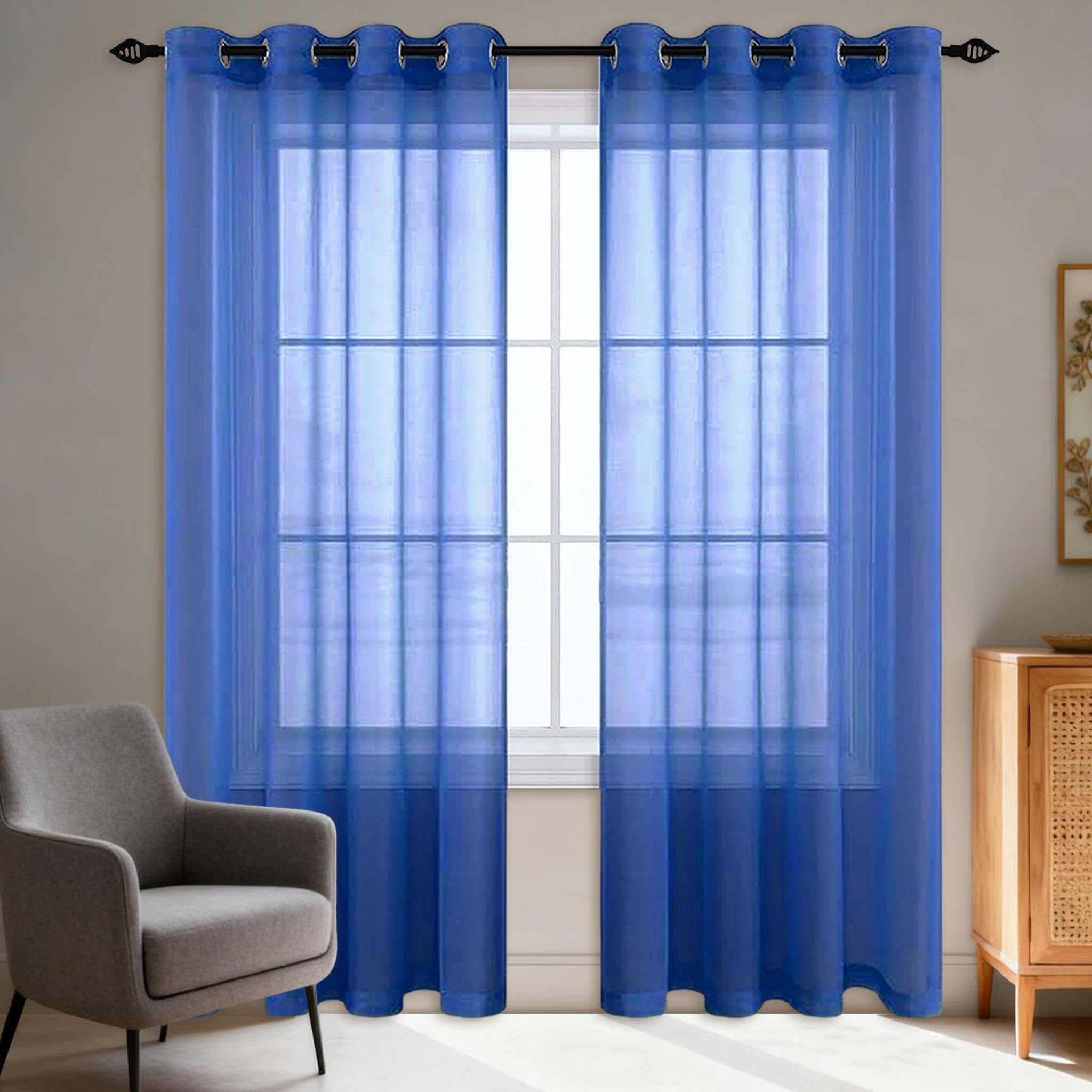 Rideaux voilages bleu foncé 400x205 anti-UV pour filtrer la lumière du salon