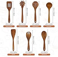 Vista 2 de comfoyar Juego de utensilios de cocina de madera, 7 cucharas de madera de teca natural para cocinar con espátula y cucharón, utensilios de cocina