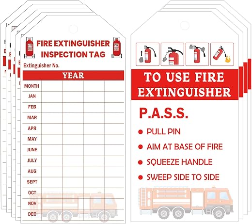 Fire Extinguisher Tags Card 100Pcs Monthly Fire Extinguisher Inspection Record Tags 4 Year 2024 to 2027 Maintenance Tag fo...