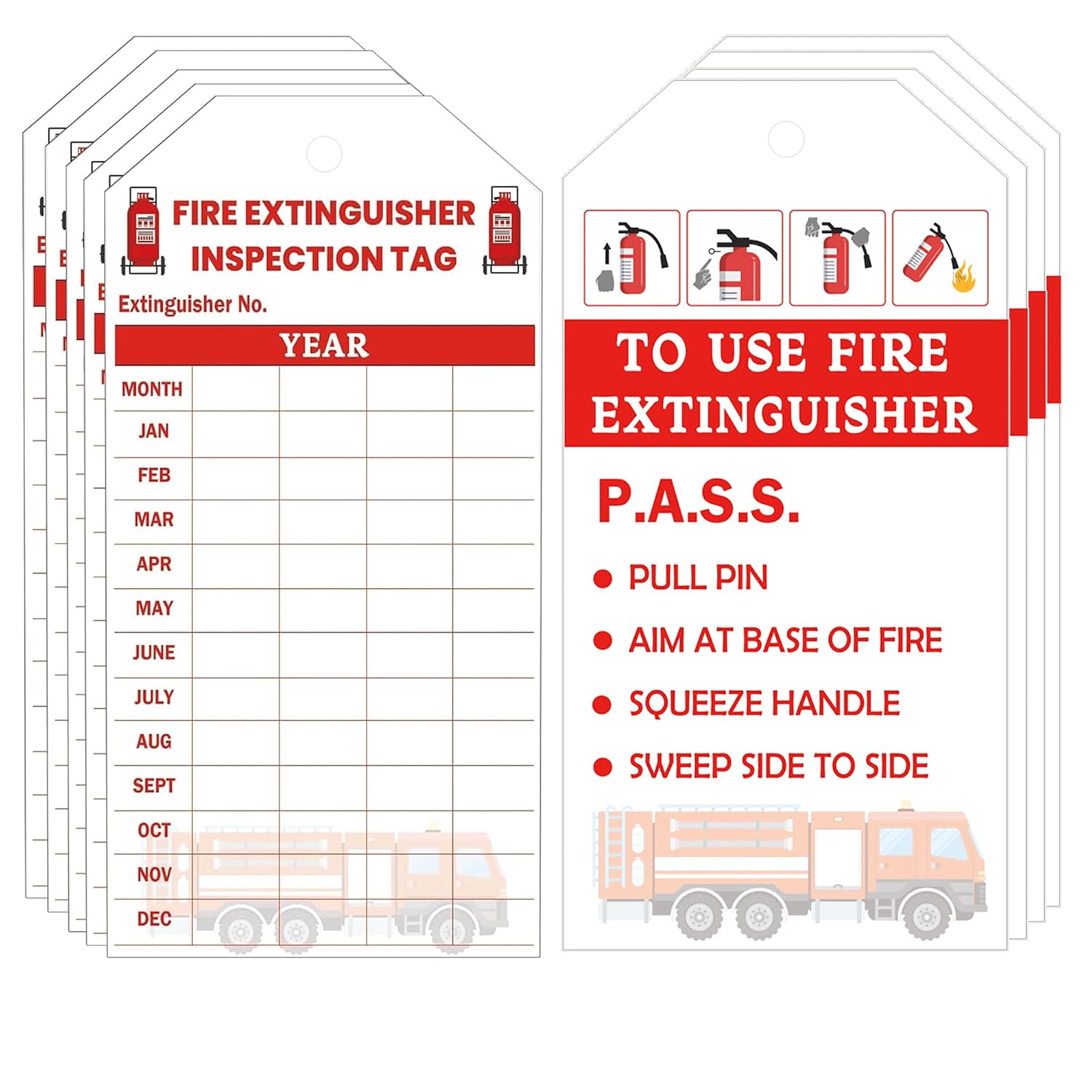 Fire Extinguisher Tags Card 100Pcs Monthly Fire Extinguisher Inspection Record Tags 4 Year 2024 to 2027 Maintenance Tag fo...