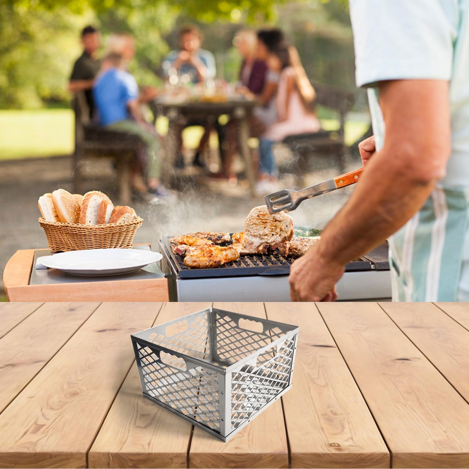 Holzkohle Feuerraumkorb für Oklahoma für Longhorn für BANDERA Offset Smoker Edelstahl 3in1 für Combo mit vertikalem Griff Deckelriegel 1 Packung