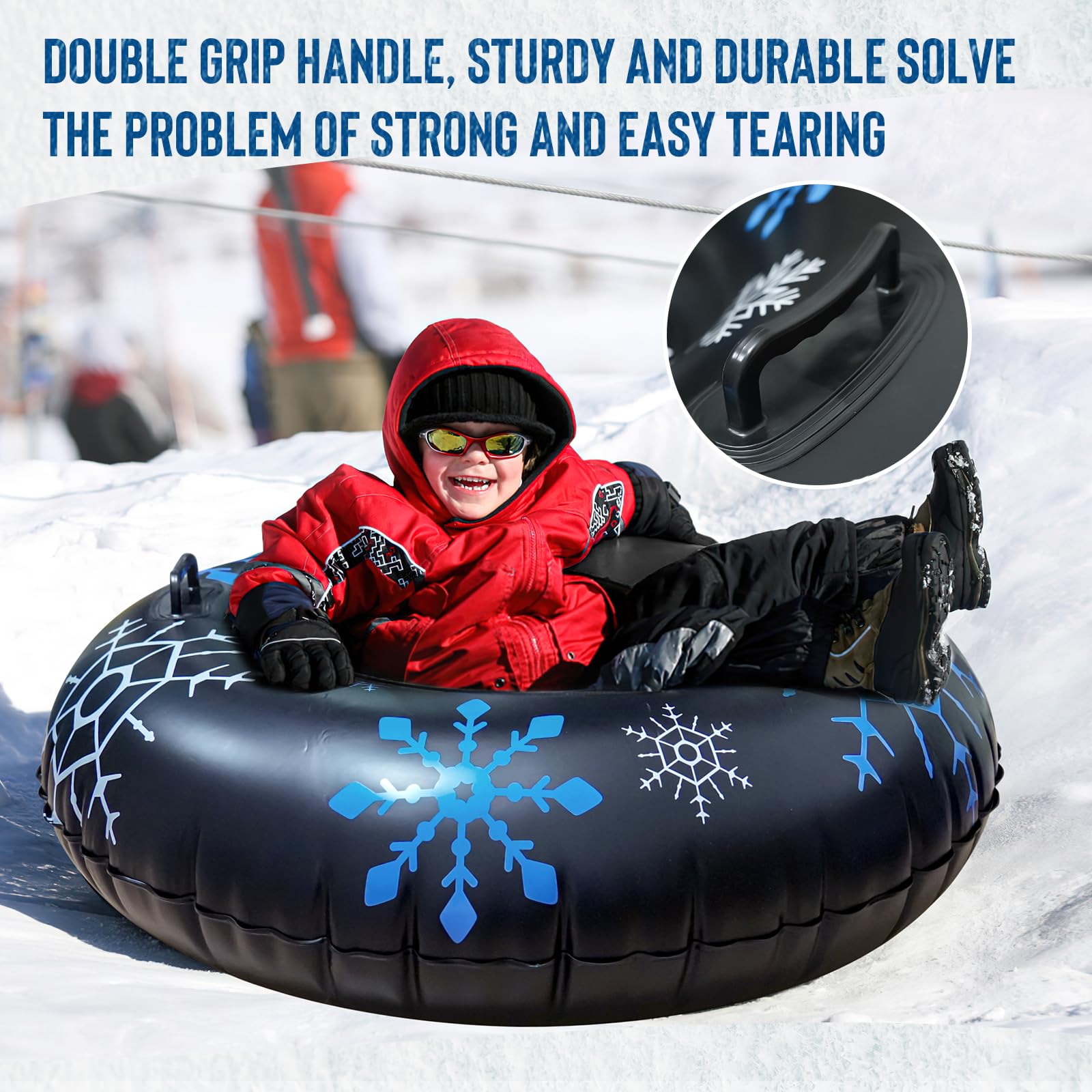 Tubo de nieve inflable de 45 pulgadas con asas, 0.6 mm de grosor, trineo resistente para niños y adultos