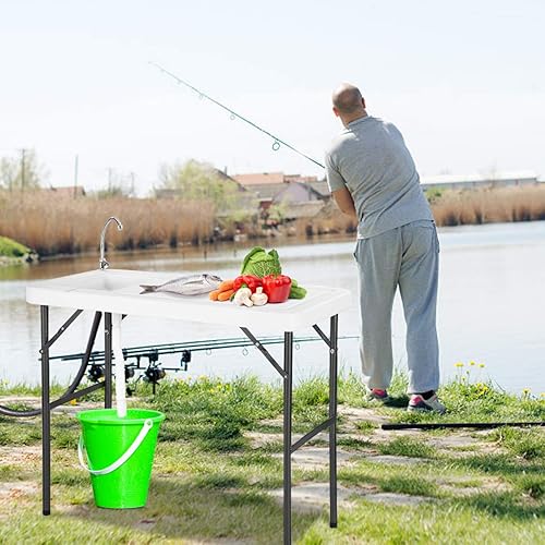 Miniatura 4 de Goplus Portable Fish Cleaning Table with Sink Folding Outdoor Camping Sink Station with Hose Hook Up Heavy Duty Fillet Table with Faucet for Dock