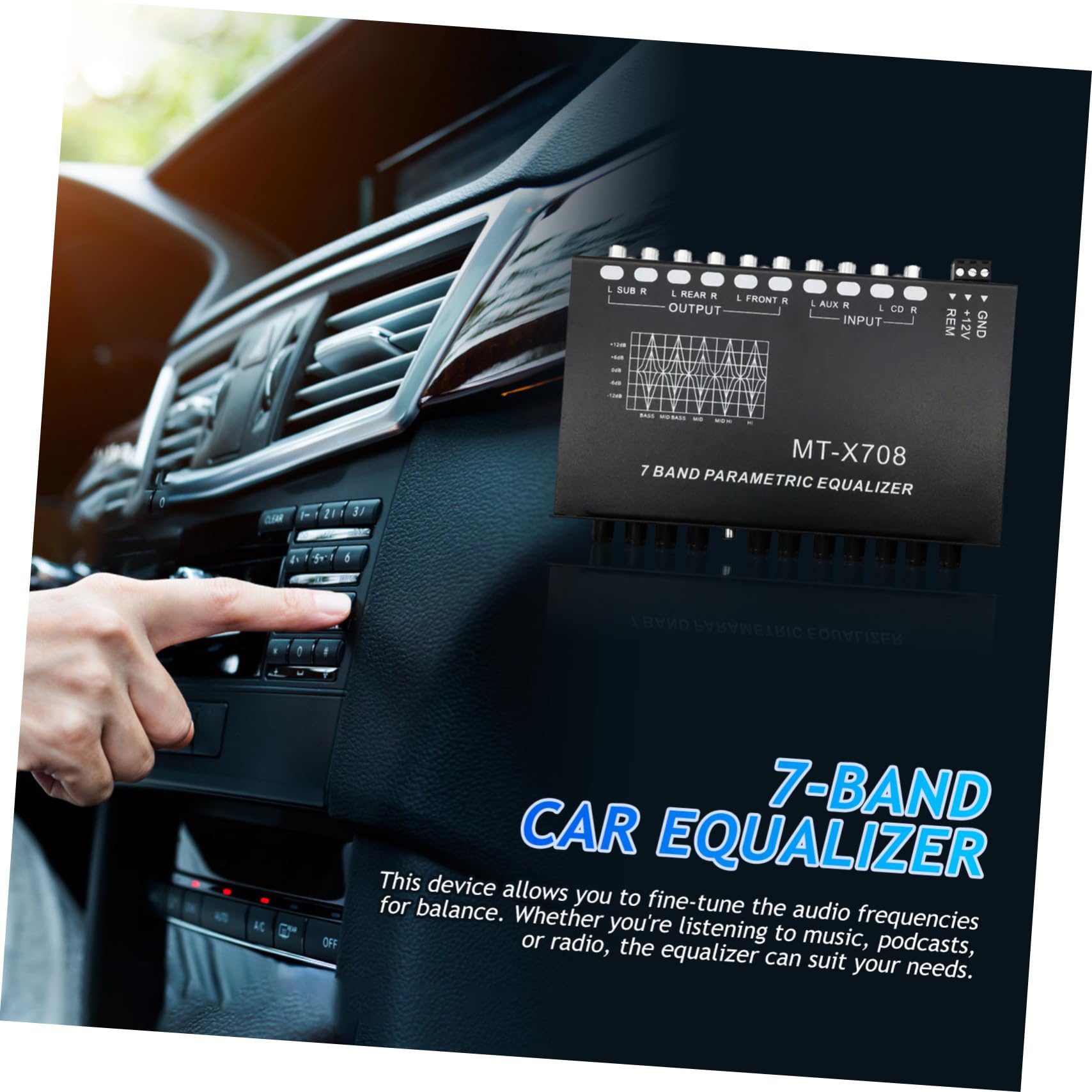 POPETPOP Ecualizador de Audio de 7 Bandas para Coche y Estructura Metálica Diseño Compacto Ajuste Preciso para Sistemas de Audio y Estéreo de Automóvil