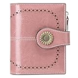 Small Womens Wallet Leather Bifold Card Holder RFID Blocking with Zipper Coin Pocket