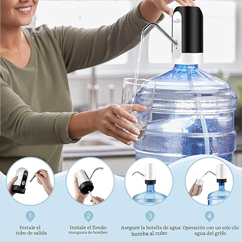 Miniatura 4 de Bomba de jarra de agua, bomba eléctrica para botella de agua, bomba de agua potable automática de carga USB para botella universal de 3 a 5 galones,