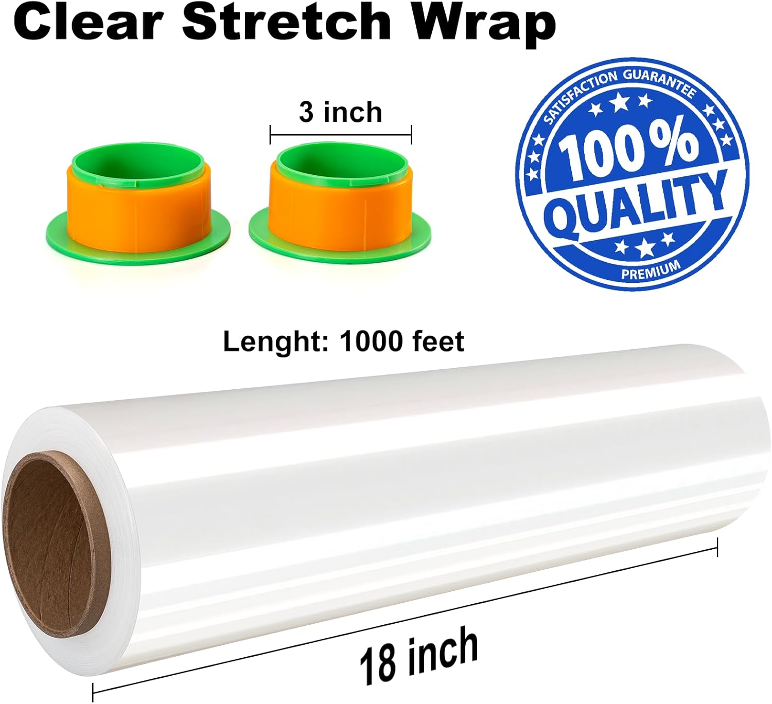 2 Rolls Clear Stretch Wrap 18" x 1000 FT x 80 Gauge, Industrial Heavy Duty Stretch Wrap Shrink Film, Durable Self-Adhering for Packing, Moving, Pallet, Included Wrap Holder