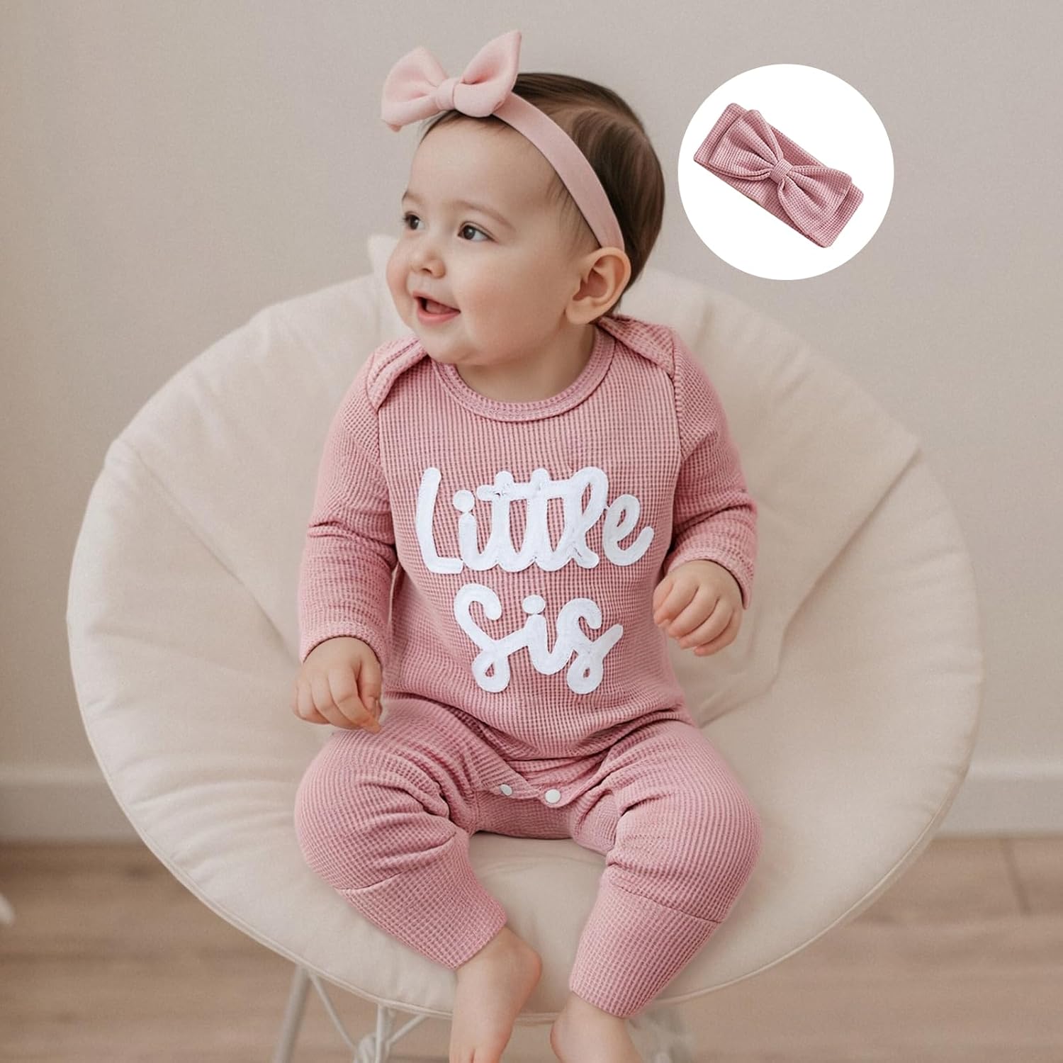 allshope Infant Baby Girl Fall Outfit Sweatshirt Romper Little Sister Lil Sis Long Sleeve Jumpsuit Newborn Clothes - Image 2