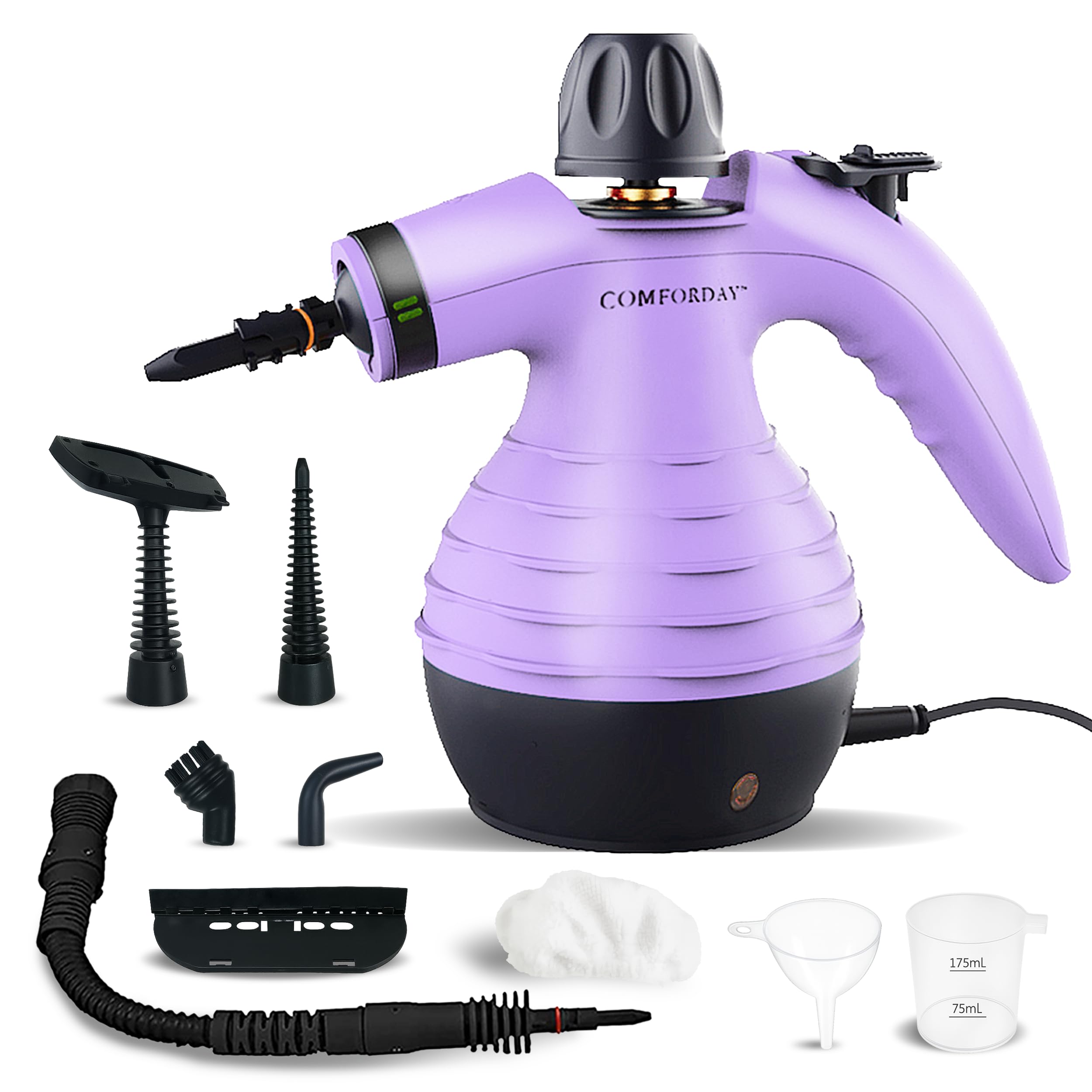 Comforday Multi-Purpose Handheld Pressurized Steam Cleaner with 9-Piece Accessories, Handheld Steamer Perfect for Stain Removal, Curtains, Car Seats, Floor, Bathroom, Window Cleaning (Purple)