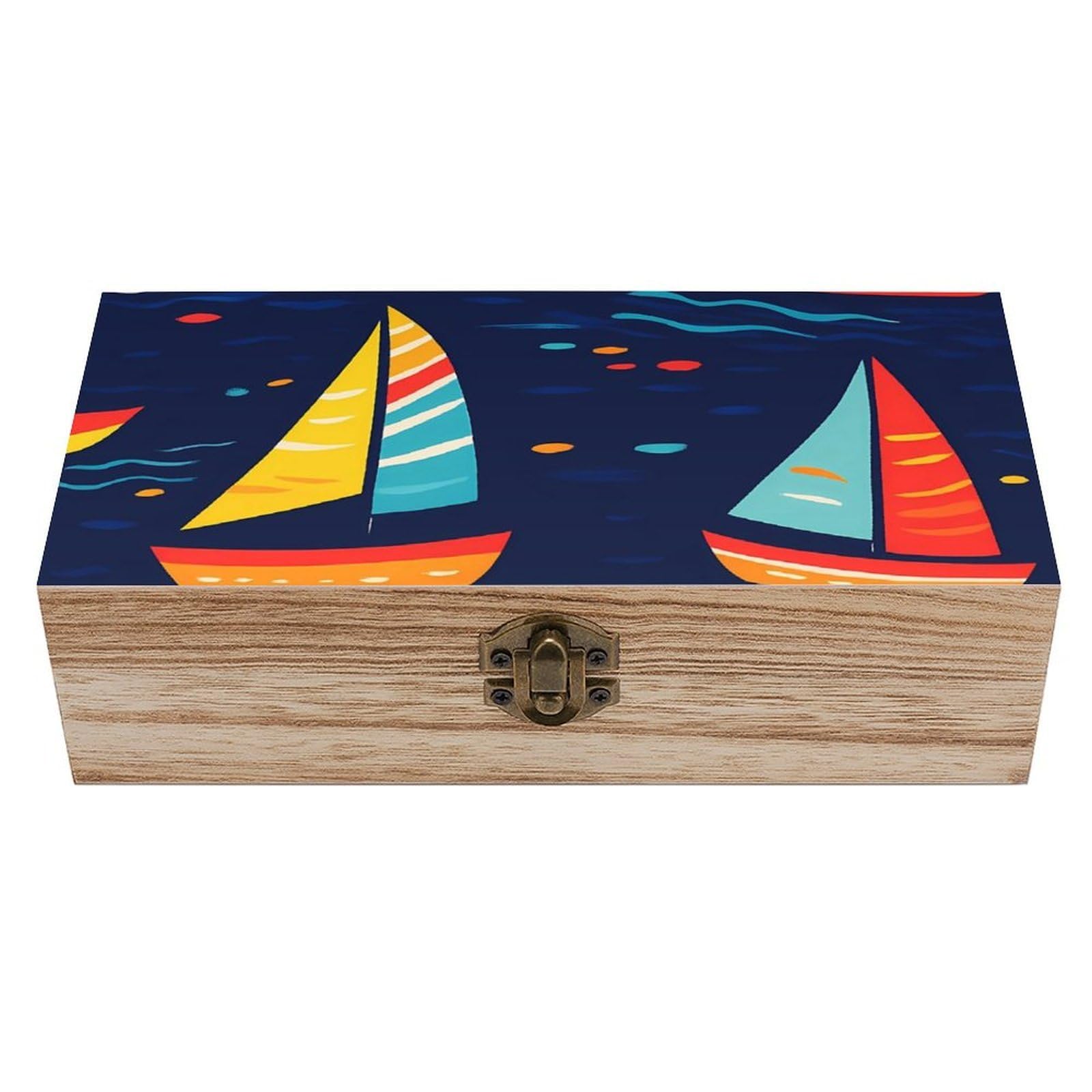 HLBSDM Vibrant Ocean Sailboat Retro Wooden Storage Box Jewelry Art Gift Boxs Decorative Keepsake Boxes