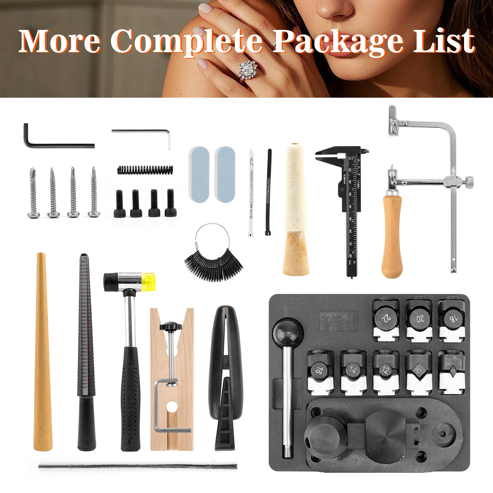 JAOGAUS Kit Herramientas para Doblar Anillos, Máquina Plegadora | para Fabricación de Joyas, 27 Piezas con Matrices Metálicas/Nylon, Mandriles, Martillo, Pinzas y Accesorios de Pulido