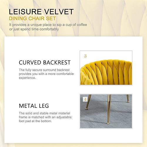 Miniatura 58 de Nrizc Juego de 2 sillas de comedor tejidas, sillas de comedor tapizadas de terciopelo con patas de metal dorado, sillas decorativas modernas para