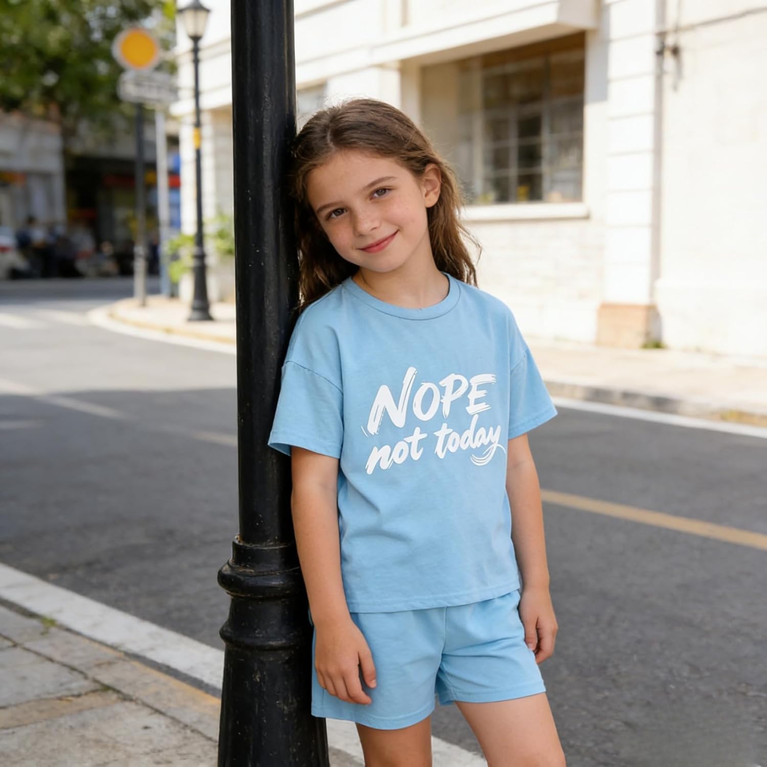 Size 6-12 Years Girls Tracksuit Sets 2PCS Letter Print Short Sleeve Tee Top & Casual Shorts Girls Vacation Outfits - Image 6