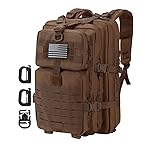 Hannibal Tactical MOLLE Assault Backpack, Tactical Backpack Military Army Camping Rucksack, 3-Day Pack Trip w/USA Flag Patch, D-Rings, Dark Brown