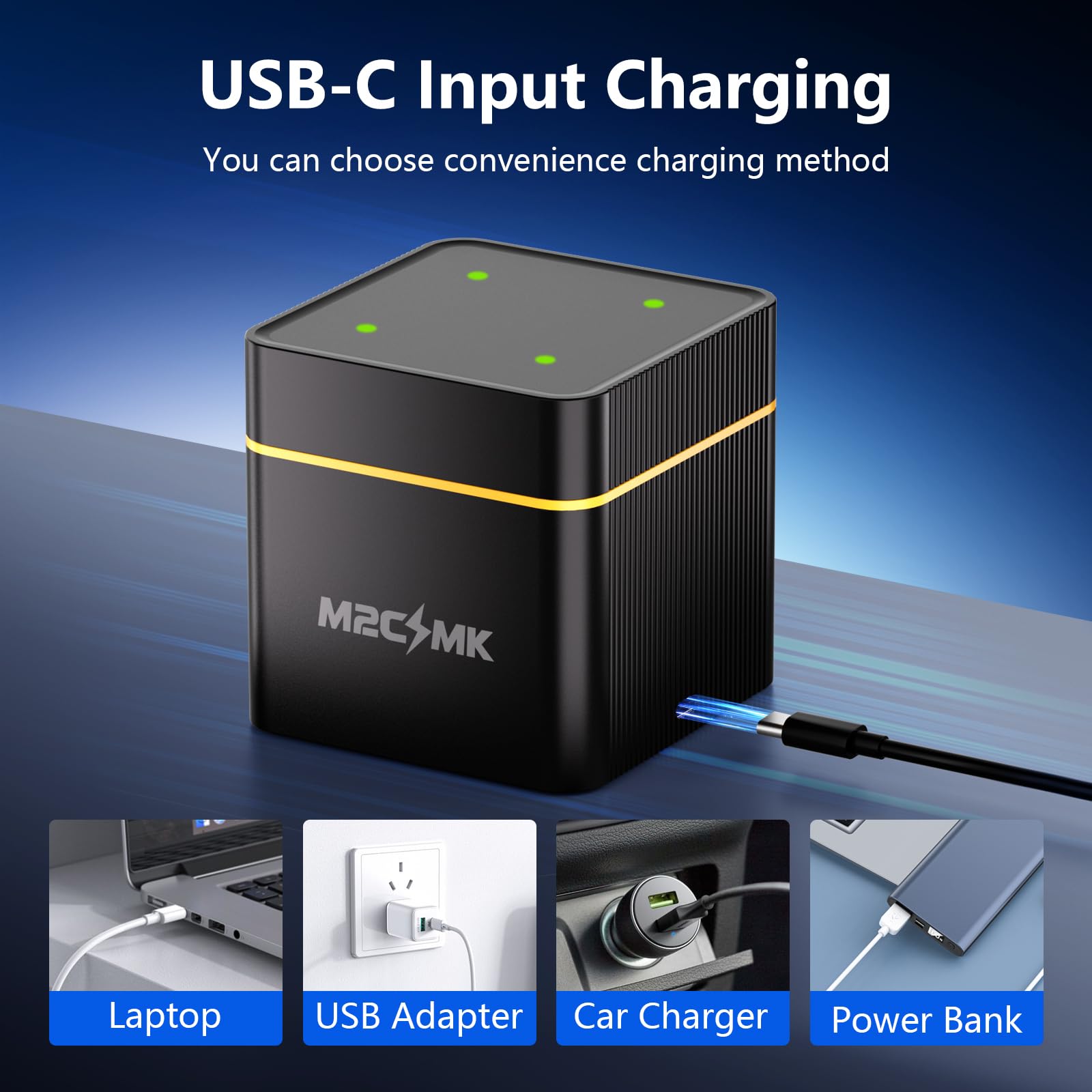 Paquete de 4 baterías recargables NiMH D de 10000 mAh con cargador | Baterías D recargables con cargador LED inteligente de 4 ranuras, entrada USB tipo C