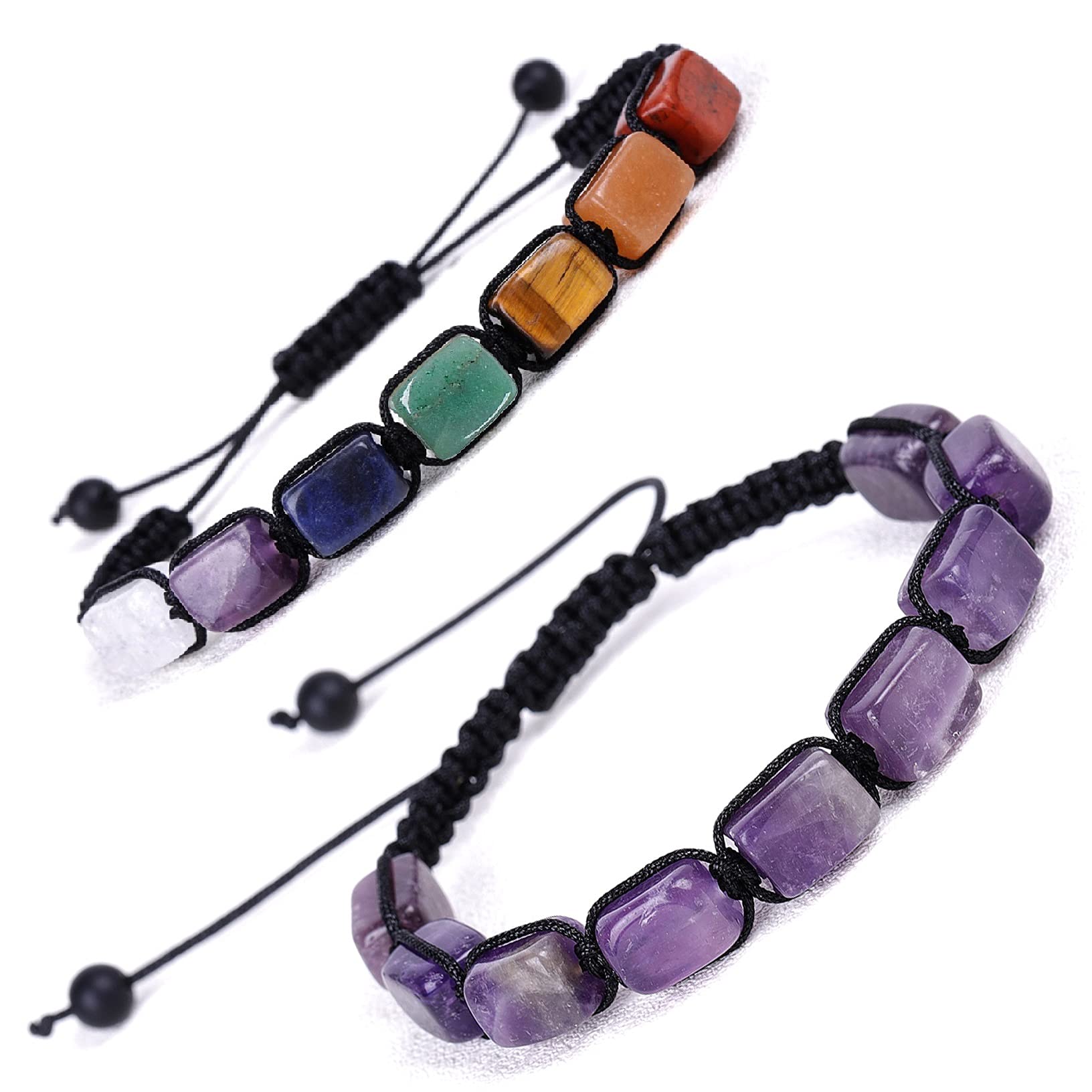LYGBAOFUL 2er-Pack verstellbare 7-Chakra-Armbänder mit Kristallsteinen, übernatürliche Reiki-Armbänder für Damen und Herren