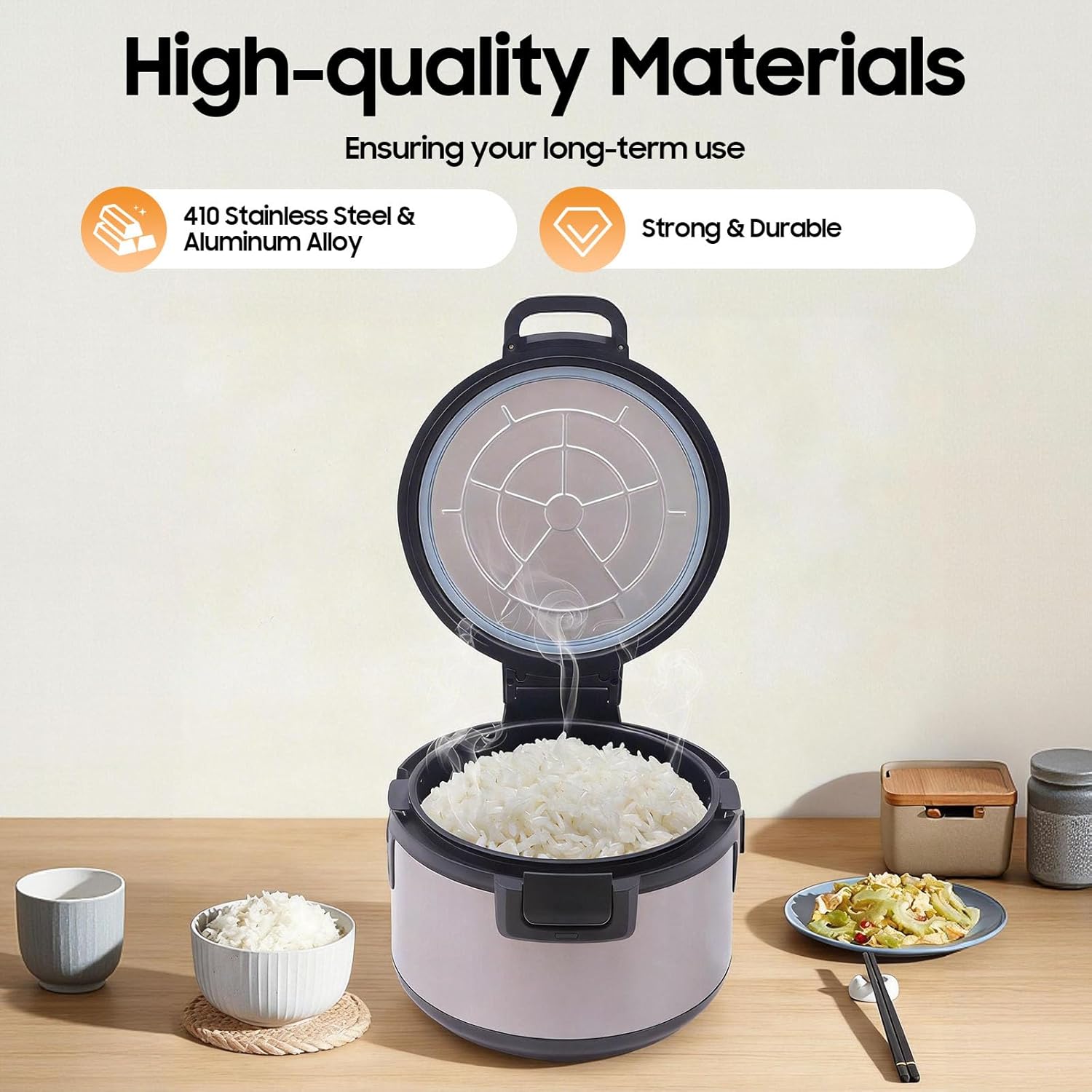 Commercial Rice Warmer, 110V 100W Large Stainless Steel Rice Cooker Warmer (Not a Cooker) 19L/20Qt Adjustable Temperature Warmers w/Non-Stick Inner Pot for Restaurants (19L / 20Qt 410 Stainless Steel)