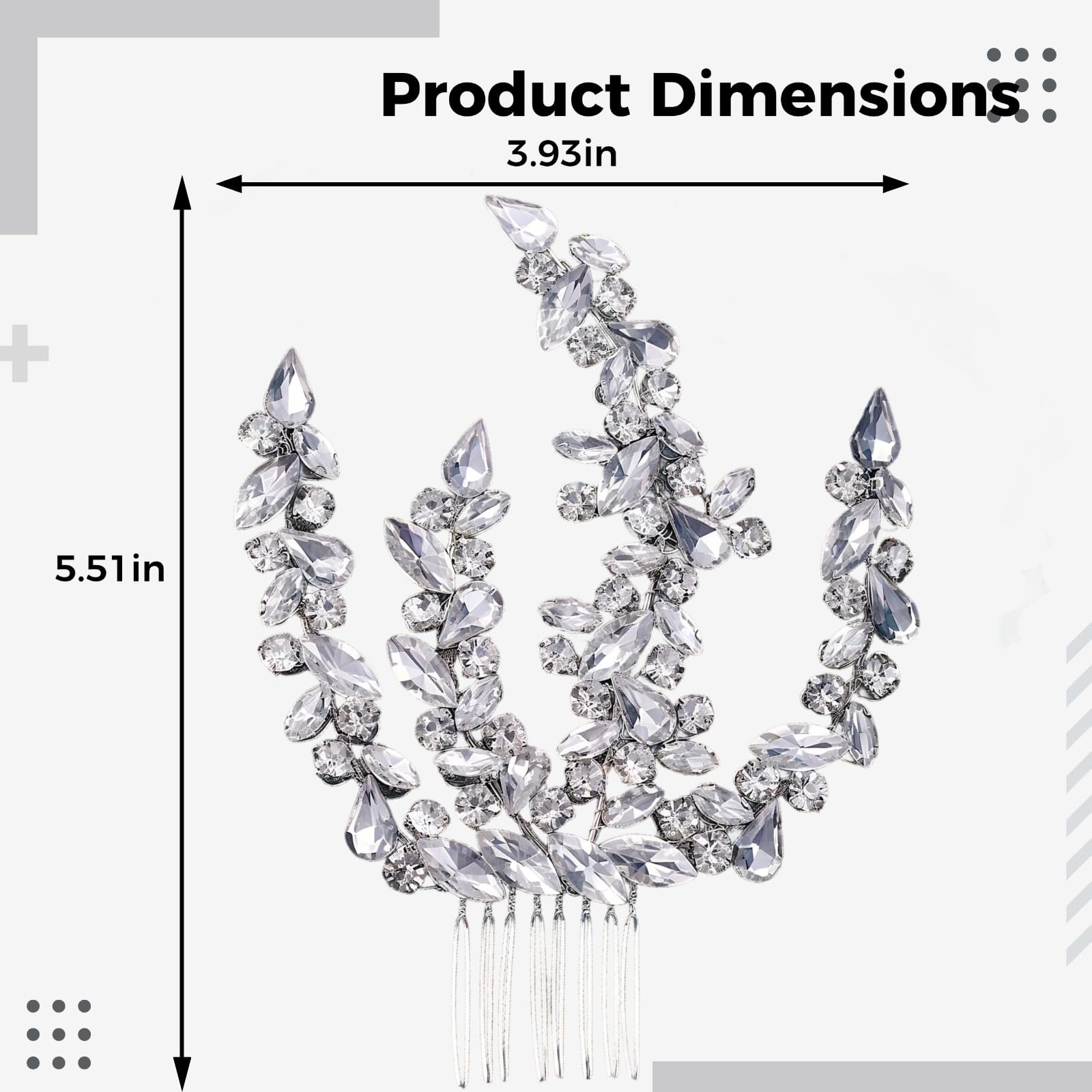 Pettine per capelli da sposa con strass argentati, per acconciature da sposa, elegante e stile, lunghezza 5,5 in / 14 cm