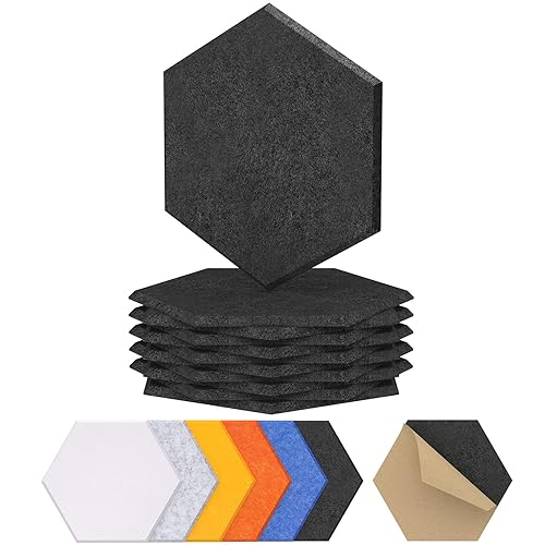 12 Pack Hexagon Acoustic Panels, TONOR High Density Sound Proof Panels for Walls, Sound Deadening Insulation Treatment Foam Panel, Sound Absorbing Padding for Studio, Office, Home, Black - 12 PCs - Black