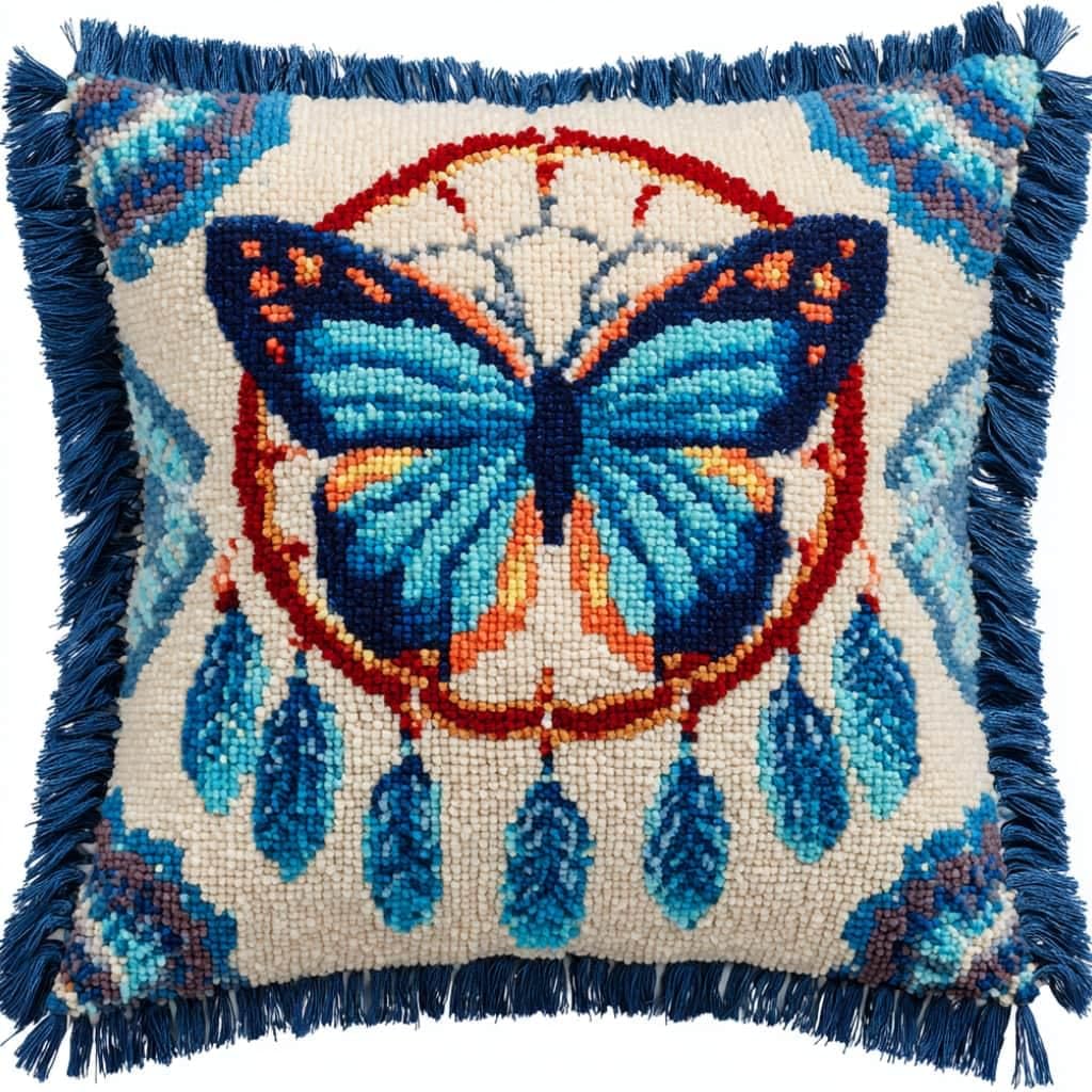 Taxpy Latch Hook Cushion Kits Butterfly 17X17 Inch